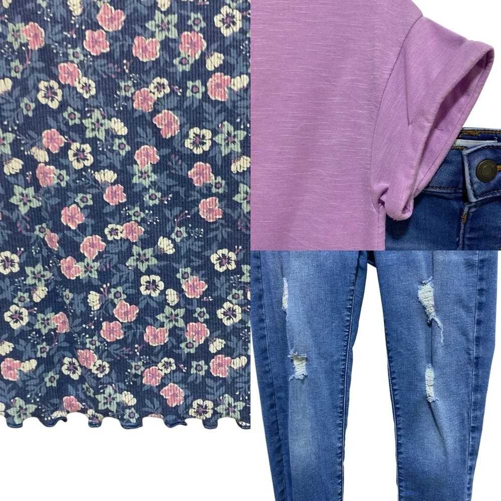 SO Kids Matching Set Jeans T-Shirt Knit Top Purple and Blue Size 14